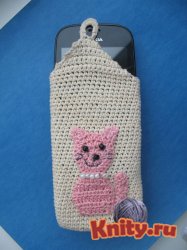 Вязание крючком сумочки для мобильного телефона Pink Cat